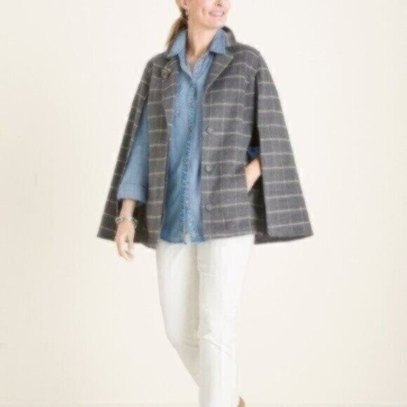NWOT Chico's Plush Windowpane-Print Cape Jacket - Picture 4 of 6